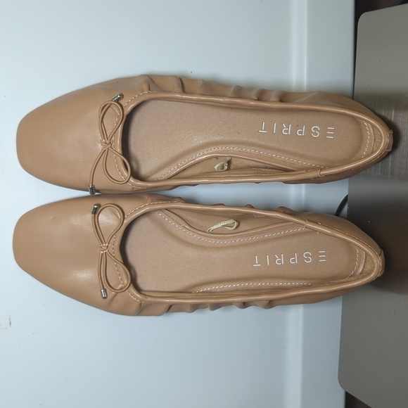 Esprit Tan Nina Ballet Flats with Bow Square Toe Slip On Women's Size 7.5 NWOT - Picture 1 of 7